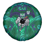 New Zealand Warriors Rugby Spare Tire Cover Polynesian Tribal Warrior Mask Green Blue Pattern