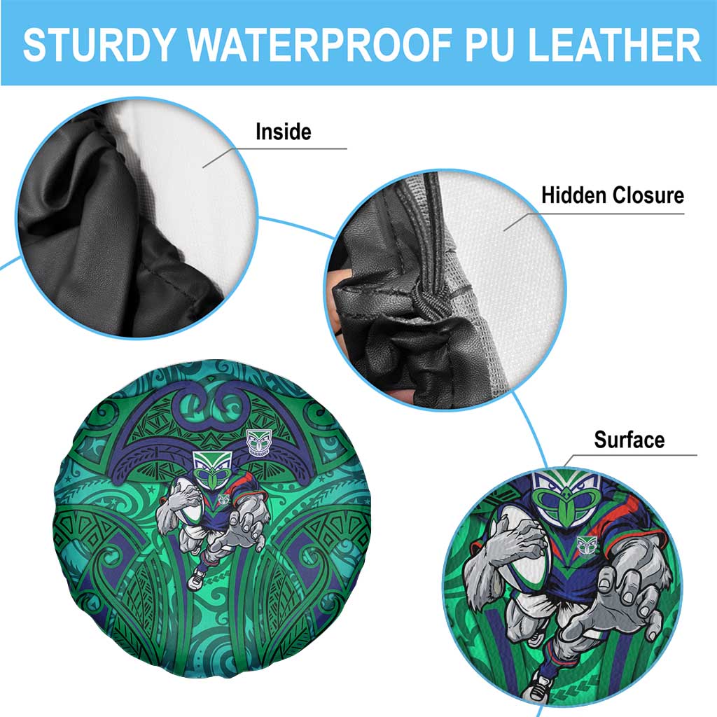 New Zealand Warriors Rugby Spare Tire Cover Polynesian Tribal Warrior Mask Green Blue Pattern