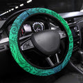 New Zealand Warriors Rugby Steering Wheel Cover Polynesian Tribal Warrior Mask Green Blue Pattern