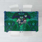 New Zealand Warriors Rugby Tablecloth Polynesian Tribal Warrior Mask Green Blue Pattern