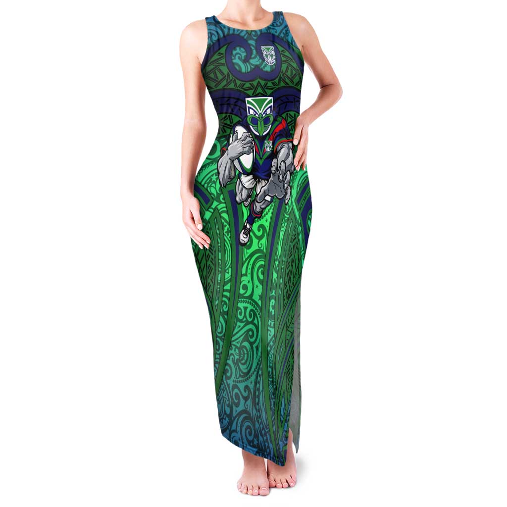 New Zealand Warriors Rugby Tank Maxi Dress Polynesian Tribal Warrior Mask Green Blue Pattern