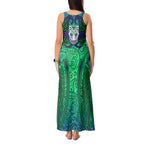 New Zealand Warriors Rugby Tank Maxi Dress Polynesian Tribal Warrior Mask Green Blue Pattern