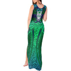 New Zealand Warriors Rugby Tank Maxi Dress Polynesian Tribal Warrior Mask Green Blue Pattern