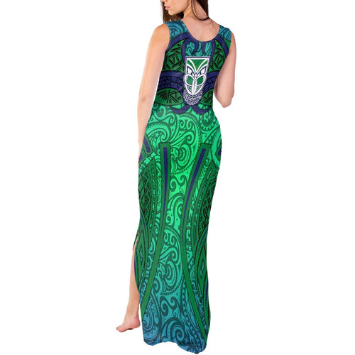 New Zealand Warriors Rugby Tank Maxi Dress Polynesian Tribal Warrior Mask Green Blue Pattern