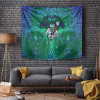 New Zealand Warriors Rugby Tapestry Polynesian Tribal Warrior Mask Green Blue Pattern