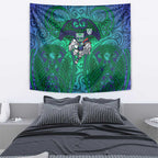 New Zealand Warriors Rugby Tapestry Polynesian Tribal Warrior Mask Green Blue Pattern