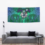 New Zealand Warriors Rugby Tapestry Polynesian Tribal Warrior Mask Green Blue Pattern