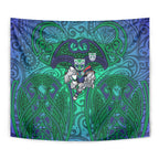 New Zealand Warriors Rugby Tapestry Polynesian Tribal Warrior Mask Green Blue Pattern