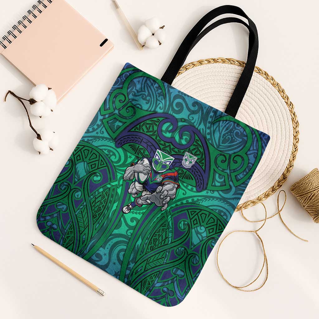 New Zealand Warriors Rugby Tote Bag Polynesian Tribal Warrior Mask Green Blue Pattern
