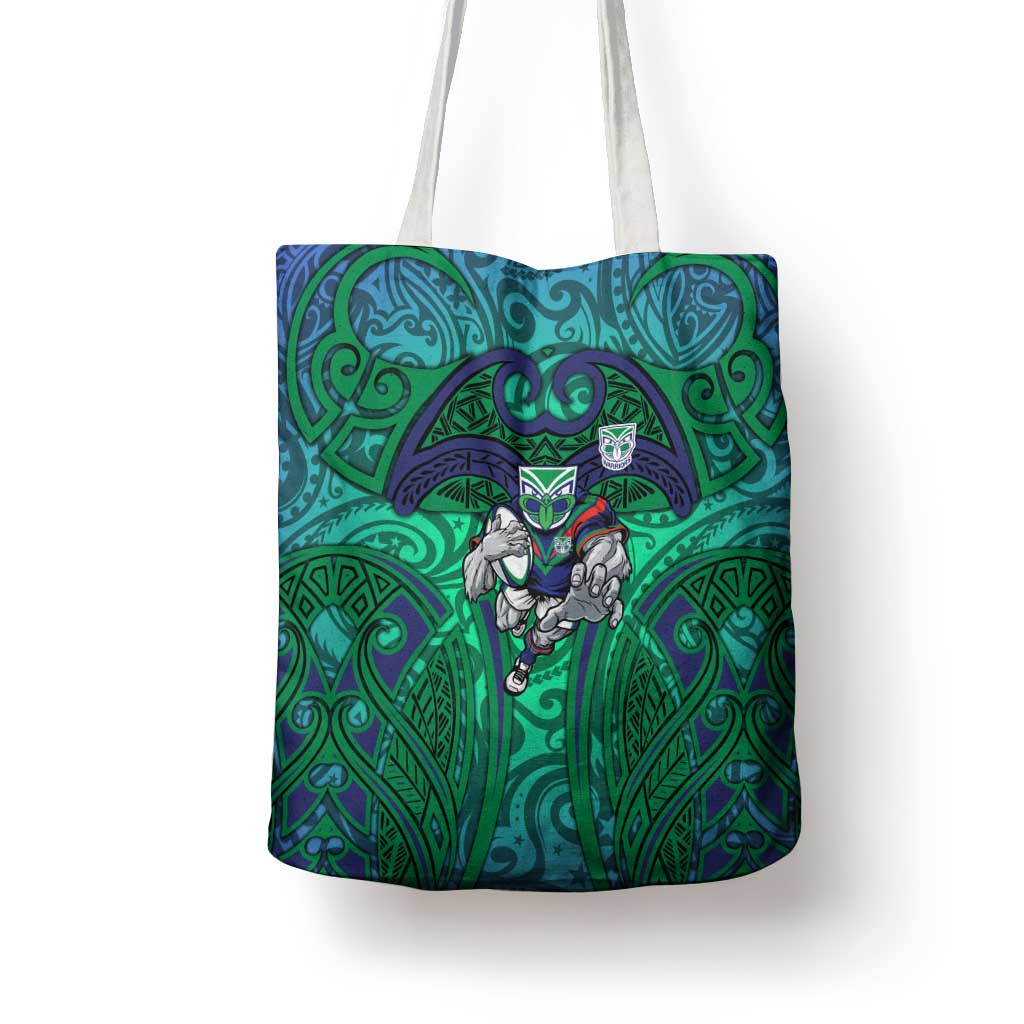 New Zealand Warriors Rugby Tote Bag Polynesian Tribal Warrior Mask Green Blue Pattern