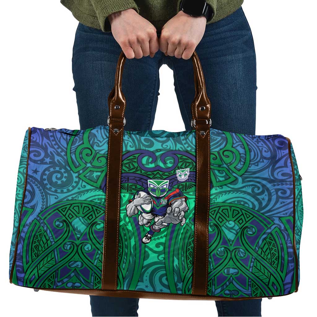 New Zealand Warriors Rugby Travel Bag Polynesian Tribal Warrior Mask Green Blue Pattern