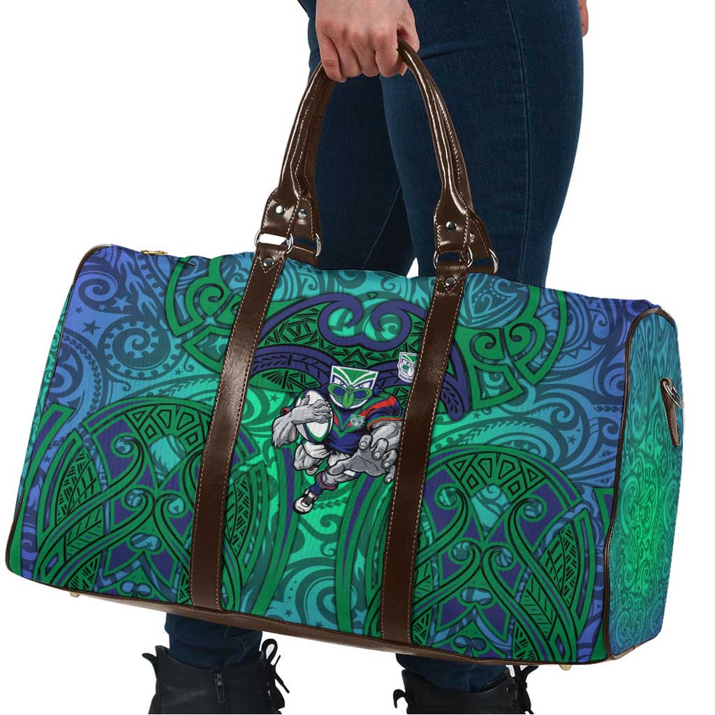 New Zealand Warriors Rugby Travel Bag Polynesian Tribal Warrior Mask Green Blue Pattern