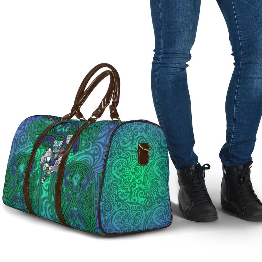 New Zealand Warriors Rugby Travel Bag Polynesian Tribal Warrior Mask Green Blue Pattern