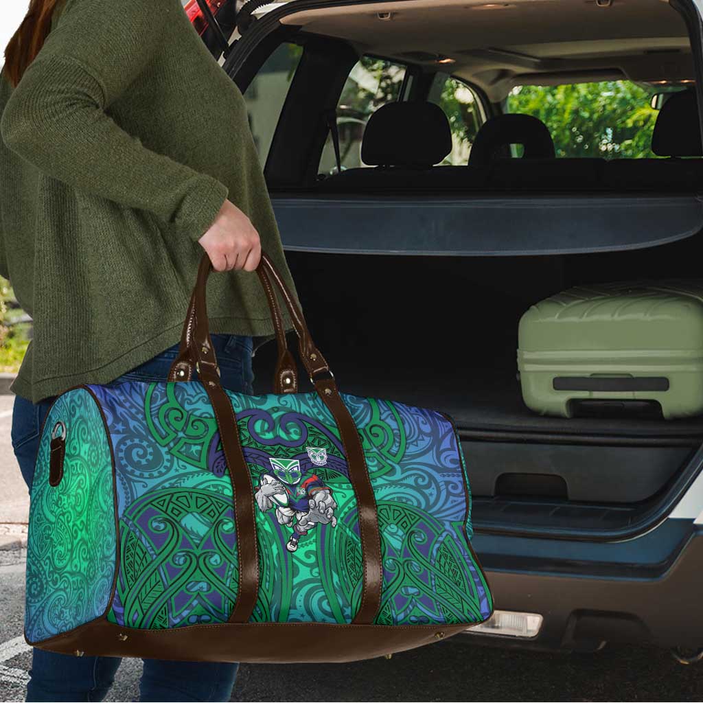 New Zealand Warriors Rugby Travel Bag Polynesian Tribal Warrior Mask Green Blue Pattern