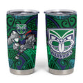 New Zealand Warriors Rugby Tumbler Cup Polynesian Tribal Warrior Mask Green Blue Pattern