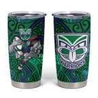 New Zealand Warriors Rugby Tumbler Cup Polynesian Tribal Warrior Mask Green Blue Pattern