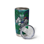 New Zealand Warriors Rugby Tumbler Cup Polynesian Tribal Warrior Mask Green Blue Pattern