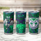 New Zealand Warriors Rugby Tumbler Cup Polynesian Tribal Warrior Mask Green Blue Pattern