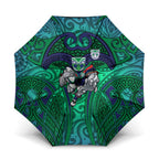 New Zealand Warriors Rugby Umbrella Polynesian Tribal Warrior Mask Green Blue Pattern