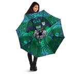 New Zealand Warriors Rugby Umbrella Polynesian Tribal Warrior Mask Green Blue Pattern