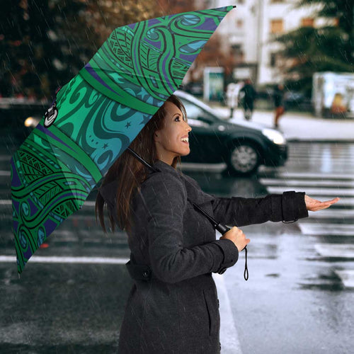 New Zealand Warriors Rugby Umbrella Polynesian Tribal Warrior Mask Green Blue Pattern