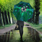 New Zealand Warriors Rugby Umbrella Polynesian Tribal Warrior Mask Green Blue Pattern
