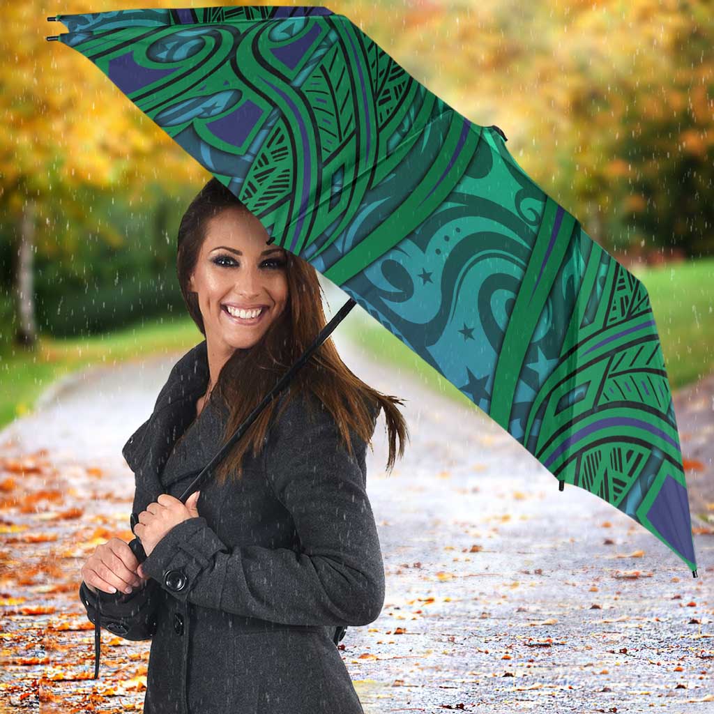 New Zealand Warriors Rugby Umbrella Polynesian Tribal Warrior Mask Green Blue Pattern