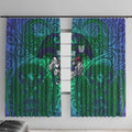 New Zealand Warriors Rugby Window Curtain Polynesian Tribal Warrior Mask Green Blue Pattern