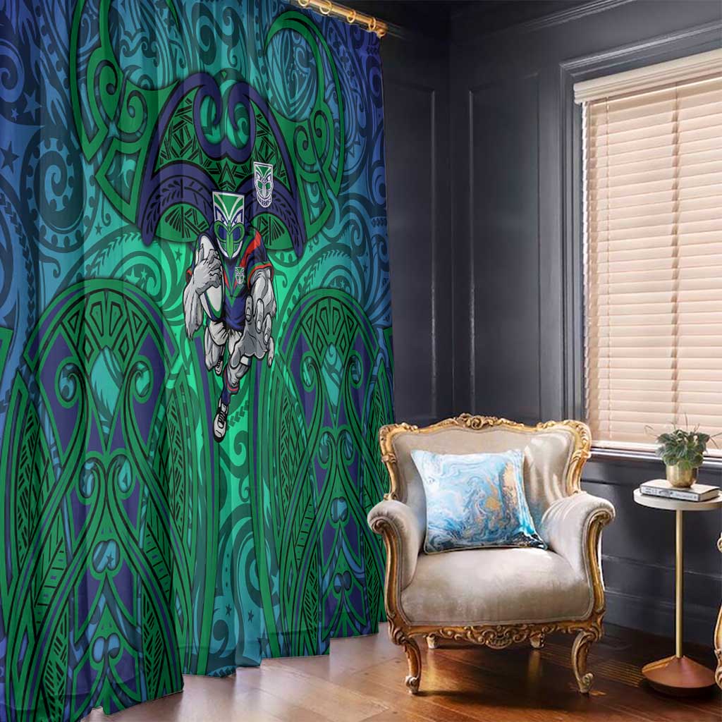 New Zealand Warriors Rugby Window Curtain Polynesian Tribal Warrior Mask Green Blue Pattern