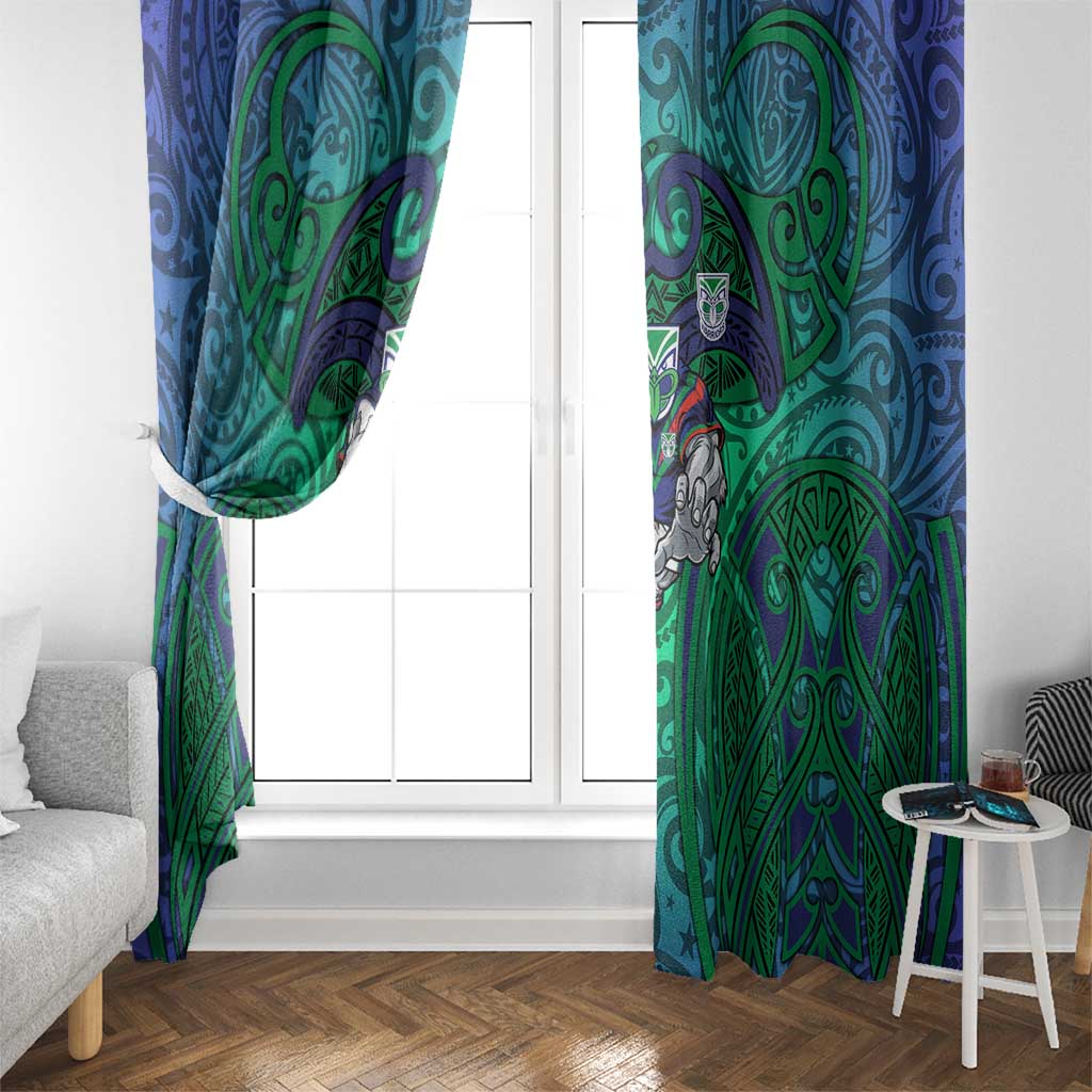 New Zealand Warriors Rugby Window Curtain Polynesian Tribal Warrior Mask Green Blue Pattern