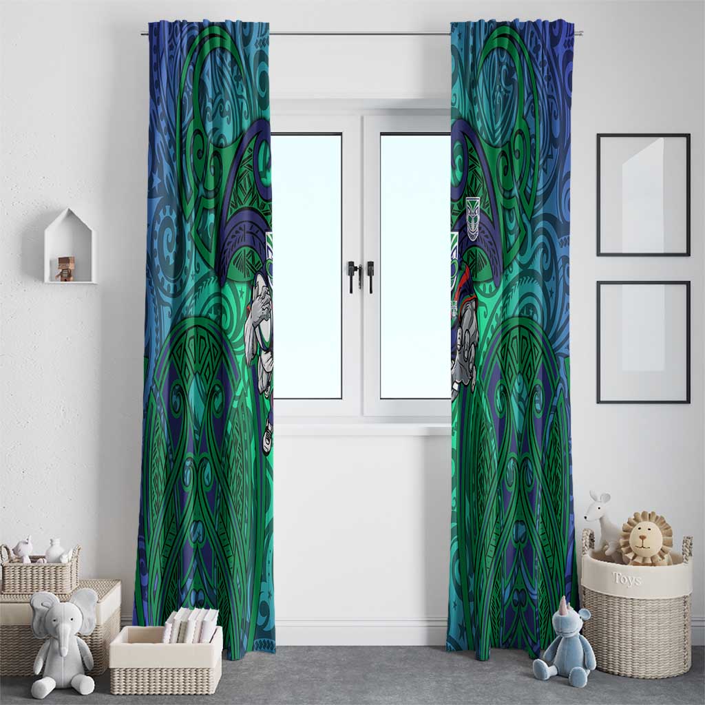 New Zealand Warriors Rugby Window Curtain Polynesian Tribal Warrior Mask Green Blue Pattern