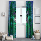New Zealand Warriors Rugby Window Curtain Polynesian Tribal Warrior Mask Green Blue Pattern