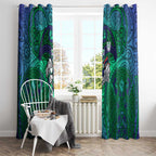 New Zealand Warriors Rugby Window Curtain Polynesian Tribal Warrior Mask Green Blue Pattern
