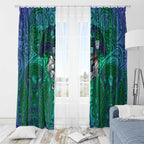 New Zealand Warriors Rugby Window Curtain Polynesian Tribal Warrior Mask Green Blue Pattern