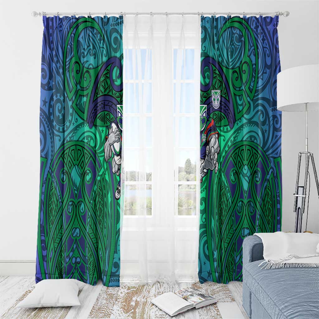New Zealand Warriors Rugby Window Curtain Polynesian Tribal Warrior Mask Green Blue Pattern
