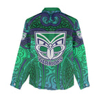 New Zealand Warriors Rugby Women Casual Shirt Polynesian Tribal Warrior Mask Green Blue Pattern