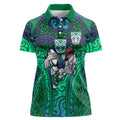 New Zealand Warriors Rugby Women Polo Shirt Polynesian Tribal Warrior Mask Green Blue Pattern