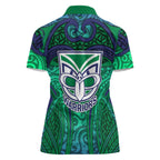 New Zealand Warriors Rugby Women Polo Shirt Polynesian Tribal Warrior Mask Green Blue Pattern