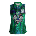 New Zealand Warriors Rugby Women Sleeveless Polo Shirt Polynesian Tribal Warrior Mask Green Blue Pattern
