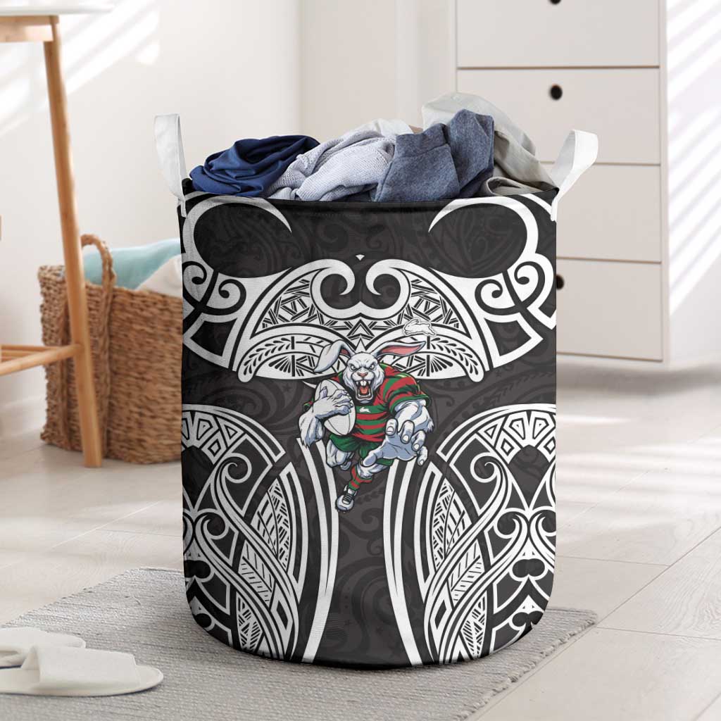 South Sydney Rabbitohs Rugby Laundry Basket Polynesian Tribal Rabbit Warrior Black White Pattern