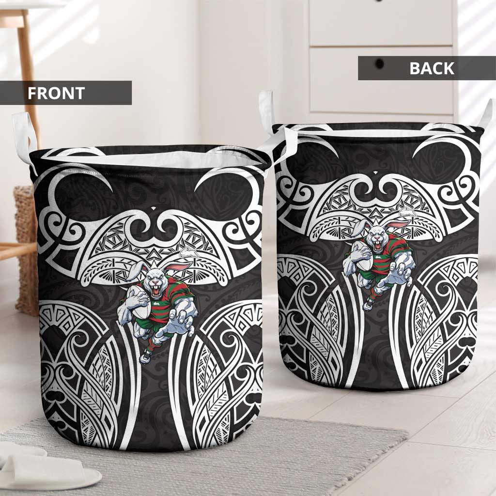 South Sydney Rabbitohs Rugby Laundry Basket Polynesian Tribal Rabbit Warrior Black White Pattern