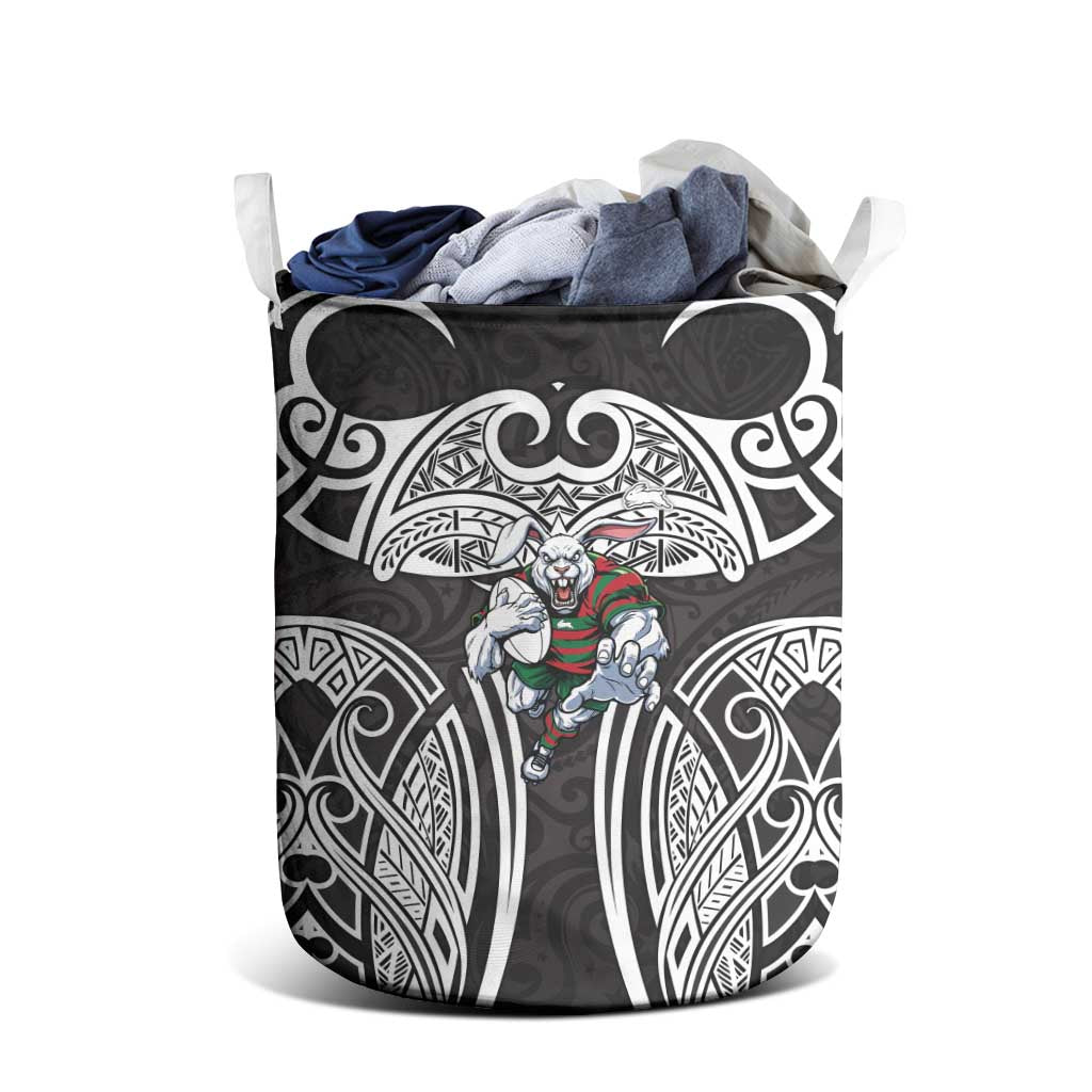 South Sydney Rabbitohs Rugby Laundry Basket Polynesian Tribal Rabbit Warrior Black White Pattern