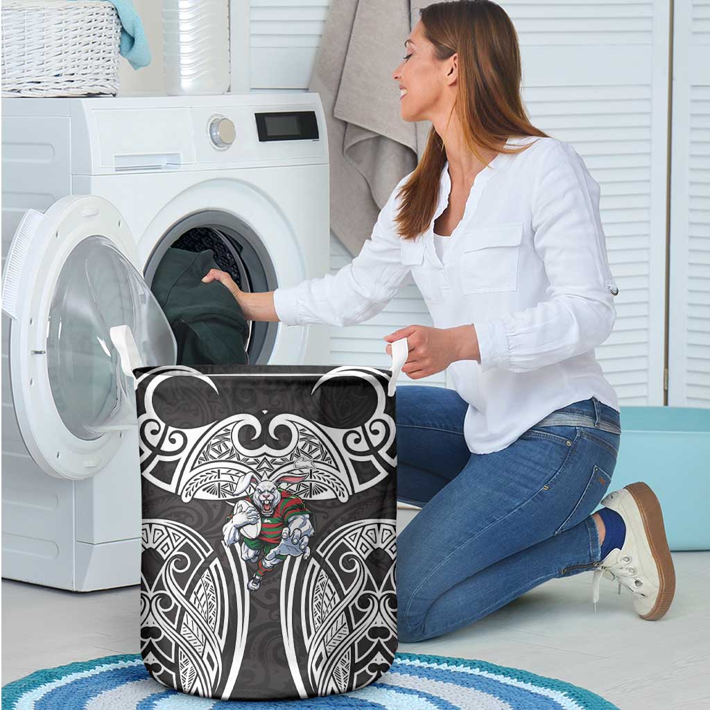 South Sydney Rabbitohs Rugby Laundry Basket Polynesian Tribal Rabbit Warrior Black White Pattern