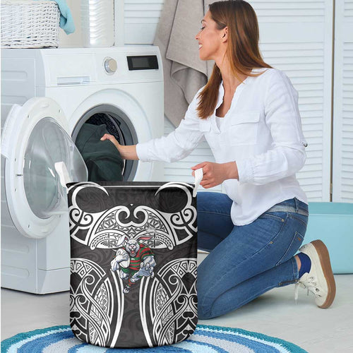 South Sydney Rabbitohs Rugby Laundry Basket Polynesian Tribal Rabbit Warrior Black White Pattern