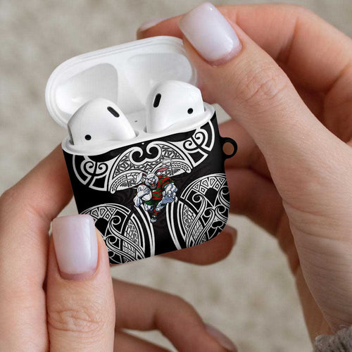 South Sydney Rabbitohs Rugby AirPods Case Polynesian Tribal Rabbit Warrior Black White Pattern