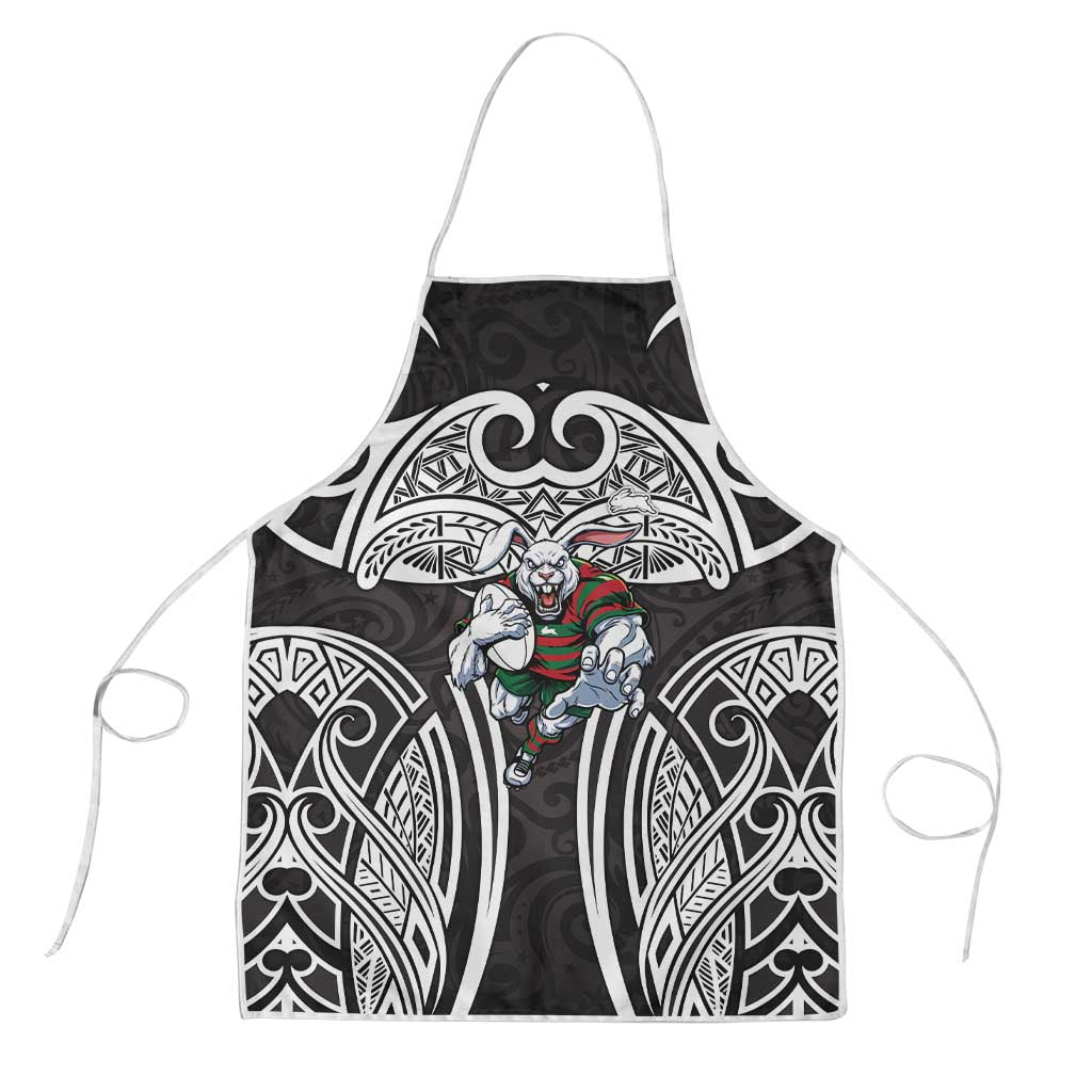 South Sydney Rabbitohs Rugby Apron Polynesian Tribal Rabbit Warrior Black White Pattern