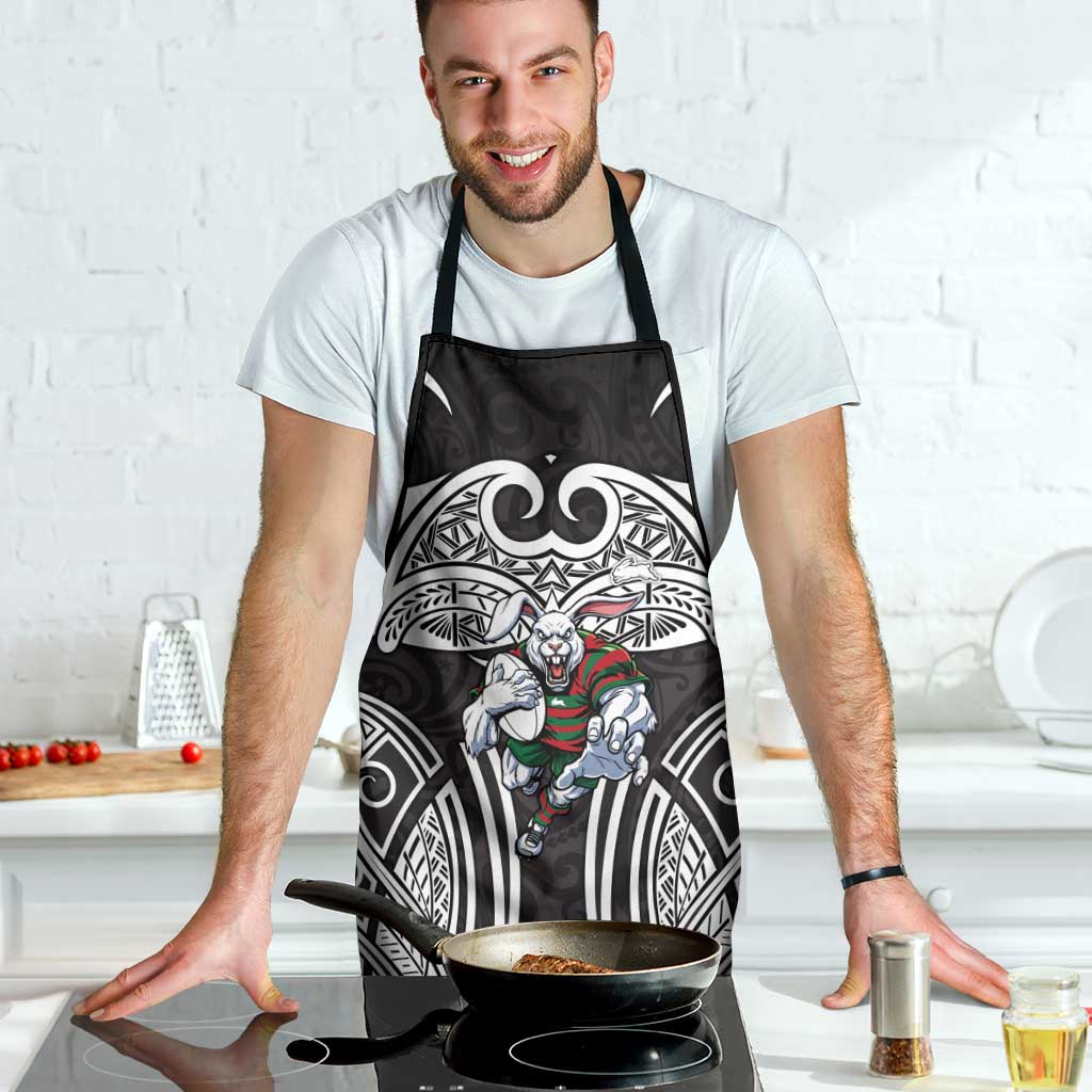 South Sydney Rabbitohs Rugby Apron Polynesian Tribal Rabbit Warrior Black White Pattern
