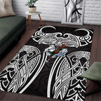 South Sydney Rabbitohs Rugby Area Rug Polynesian Tribal Rabbit Warrior Black White Pattern