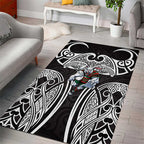 South Sydney Rabbitohs Rugby Area Rug Polynesian Tribal Rabbit Warrior Black White Pattern