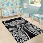 South Sydney Rabbitohs Rugby Area Rug Polynesian Tribal Rabbit Warrior Black White Pattern
